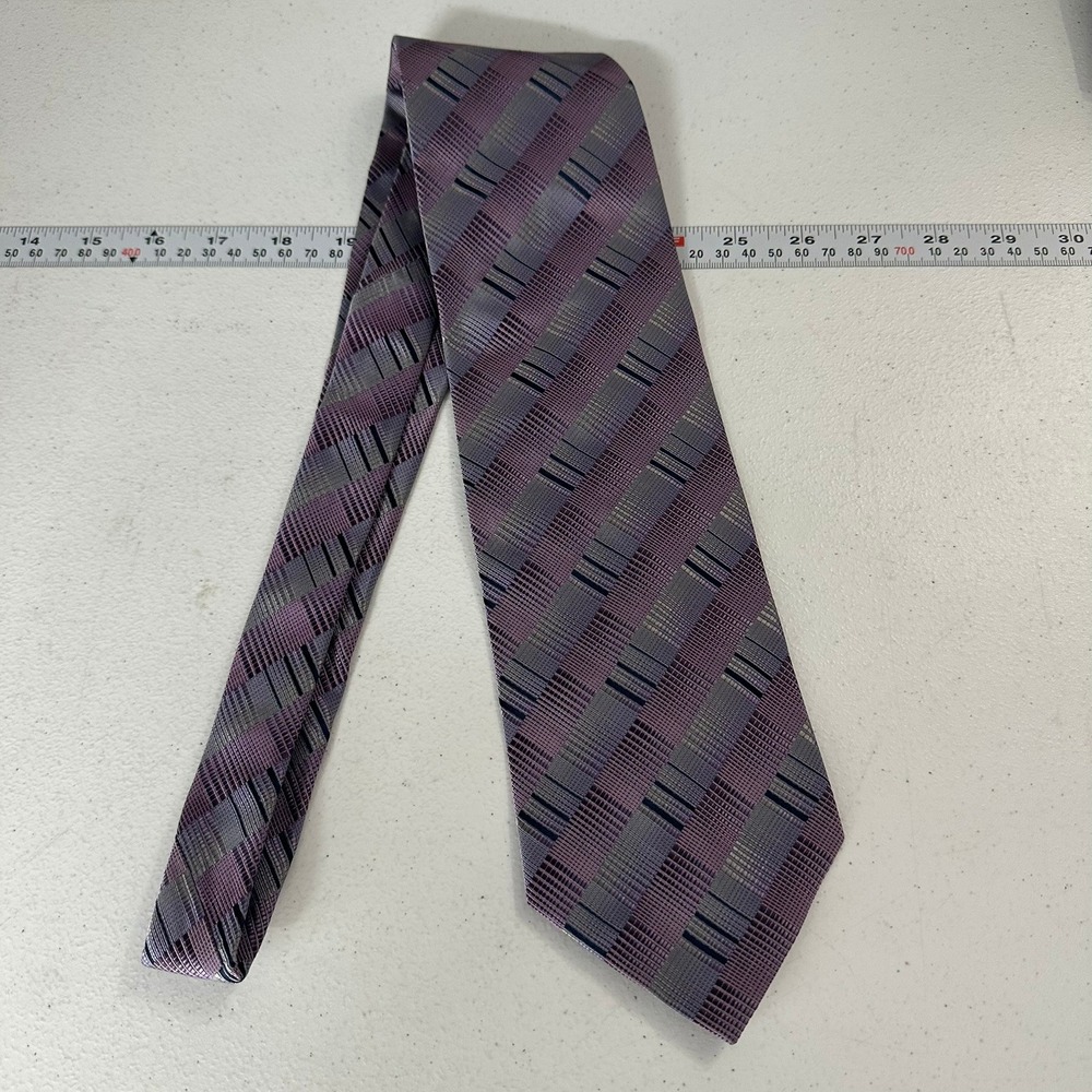 Pronto Uomo Firenze Men Silk Tie Purple Grey Geometric Hand Made Italy Hand Made